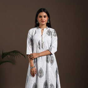 White - cotton a-line sanganeri kurta 07 - handcrafted
