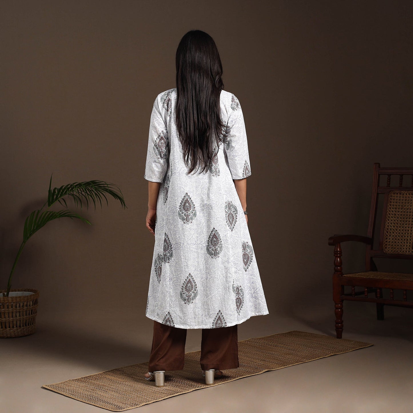 White - cotton a-line sanganeri kurta 07 - handcrafted