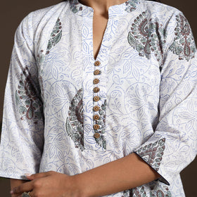 White - cotton a-line sanganeri kurta 07 - handcrafted