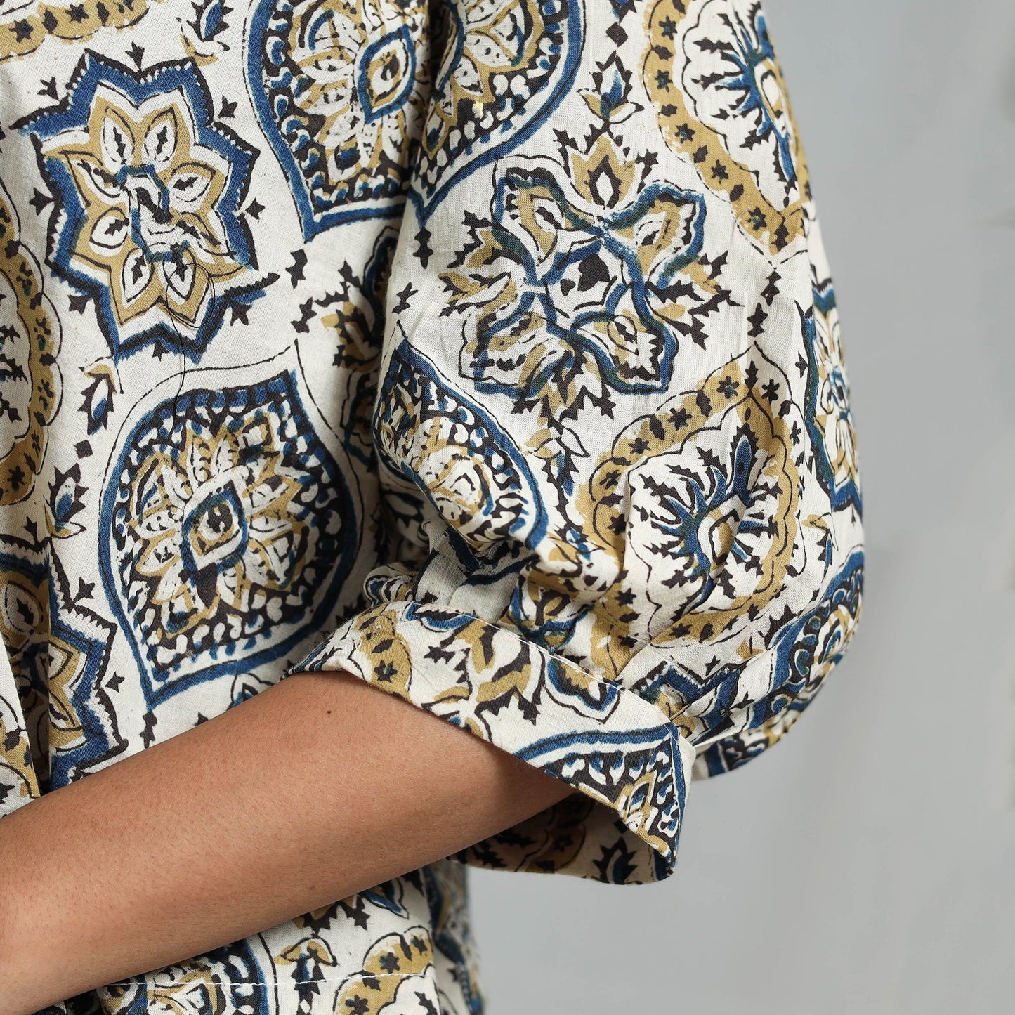 White Block Print Cotton Natural Dyed Ajrakh Crop Top