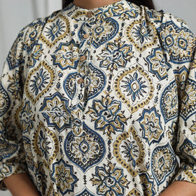 White Block Print Cotton Natural Dyed Ajrakh Crop Top