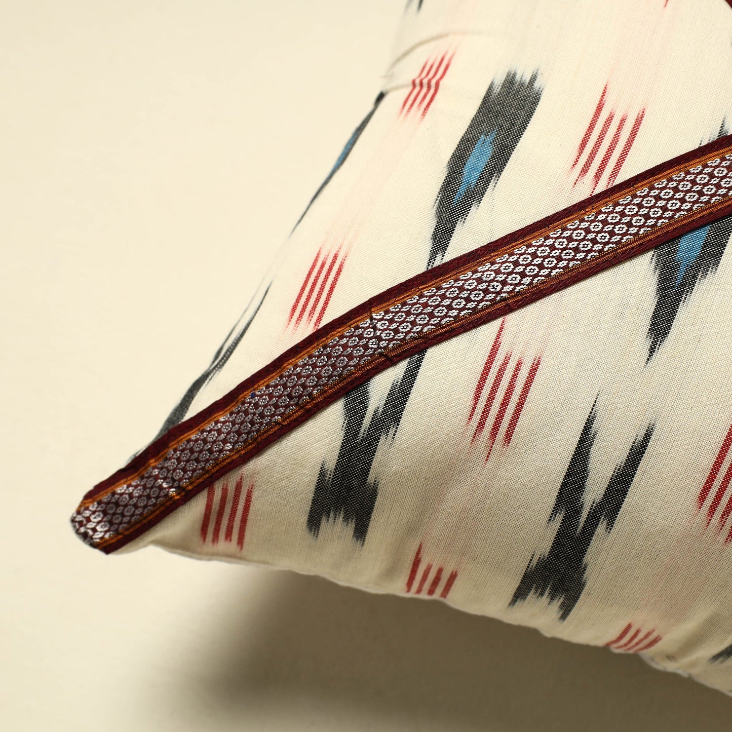 White Cotton Pochampally Ikat Cushion Cover