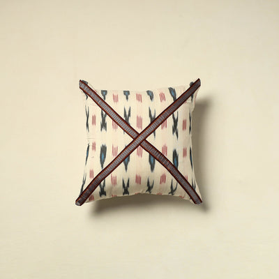 White Cotton Pochampally Ikat Cushion Cover