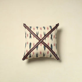 White Cotton Pochampally Ikat Cushion Cover