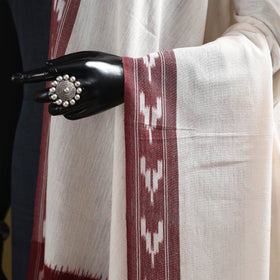 White - cotton pochampally ikat dupatta 22 - handcrafted
