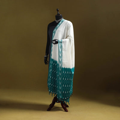 White - cotton pochampally ikat dupatta 23 - handcrafted