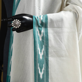 White - cotton pochampally ikat dupatta 23 - handcrafted