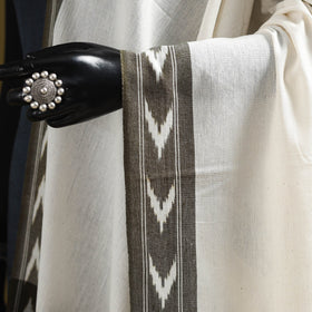 White - cotton pochampally ikat dupatta 25 - handcrafted