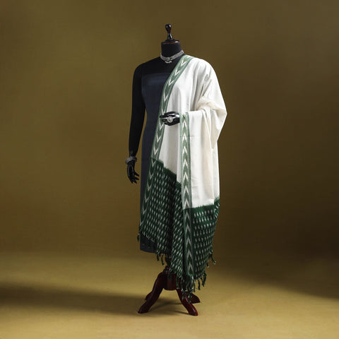 White - cotton pochampally ikat dupatta 27 - handcrafted