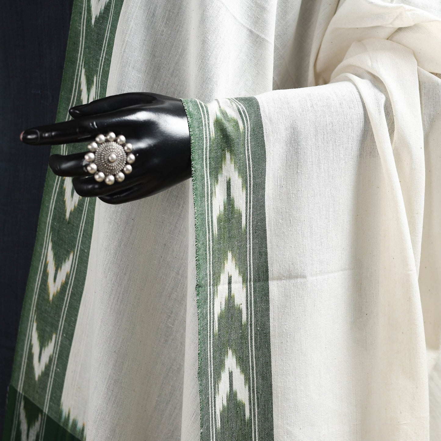 White - cotton pochampally ikat dupatta 27 - handcrafted