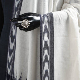 White - cotton pochampally ikat dupatta 28 - handcrafted