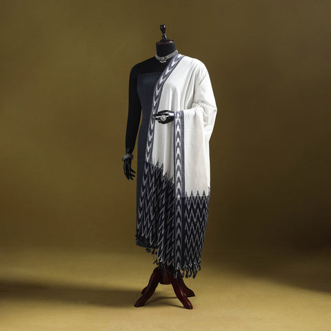 White - cotton pochampally ikat dupatta 28 - handcrafted