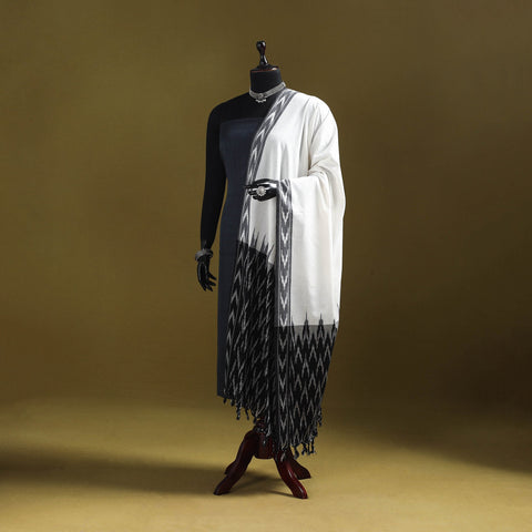 White - cotton pochampally ikat dupatta 29 - handcrafted