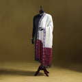 White - cotton pochampally ikat dupatta 30 - handcrafted