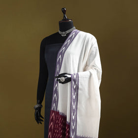 White - cotton pochampally ikat dupatta 30 - handcrafted