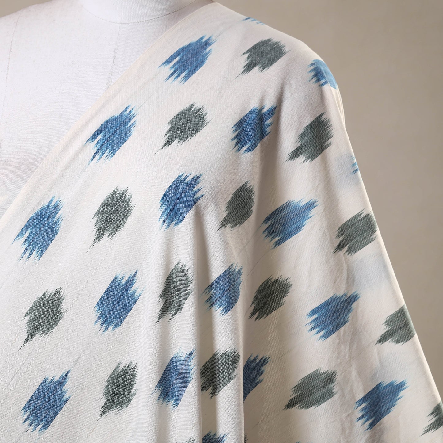 White - cotton pochampally ikat fabric 01 - handcrafted