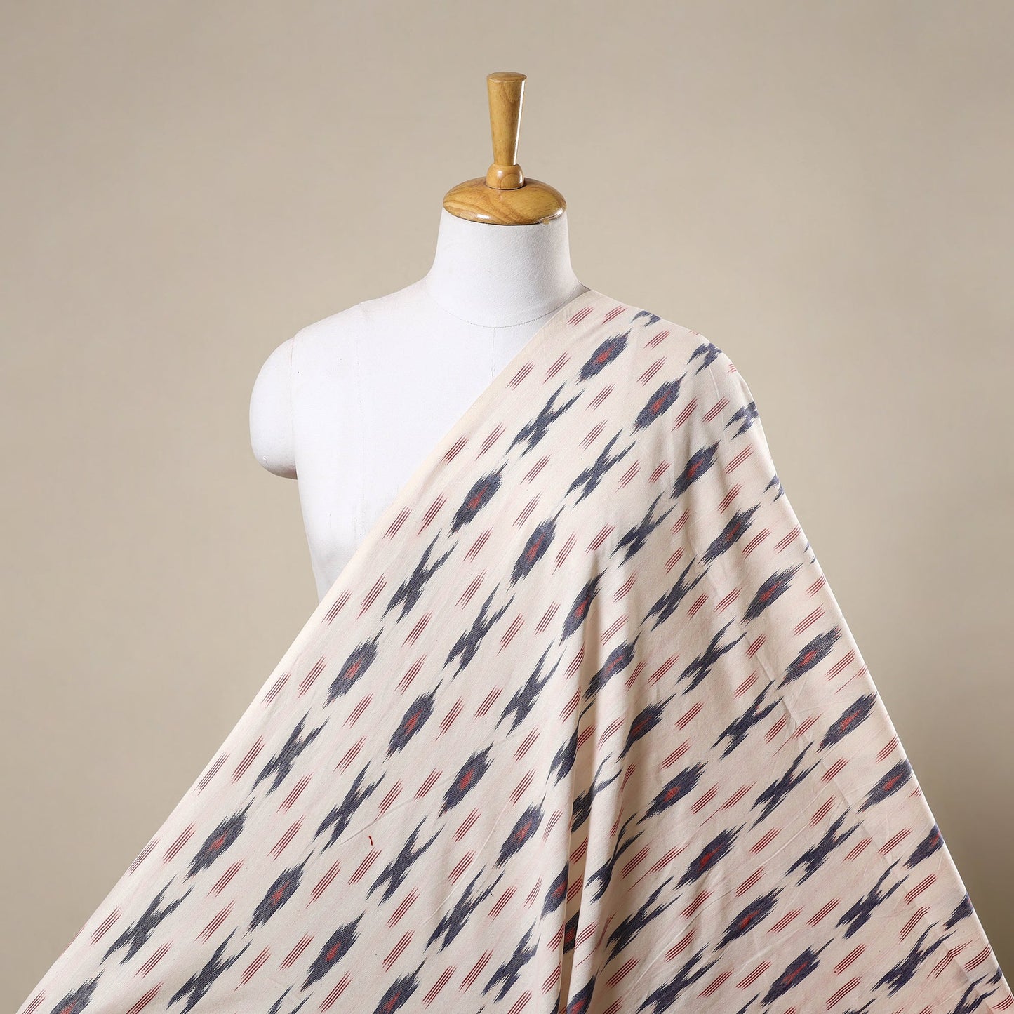 White Cotton Pochampally Ikat Fabric