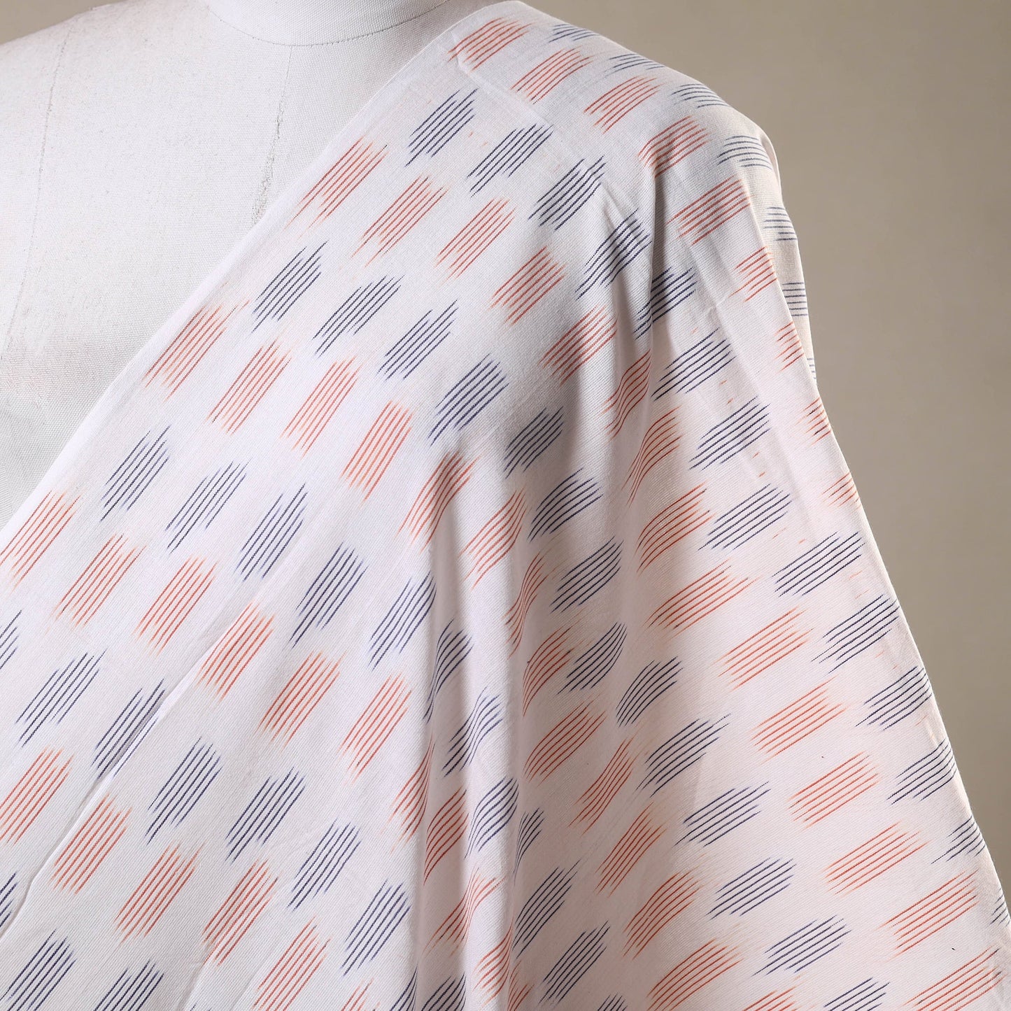 White - cotton pochampally ikat fabric 10 - handcrafted