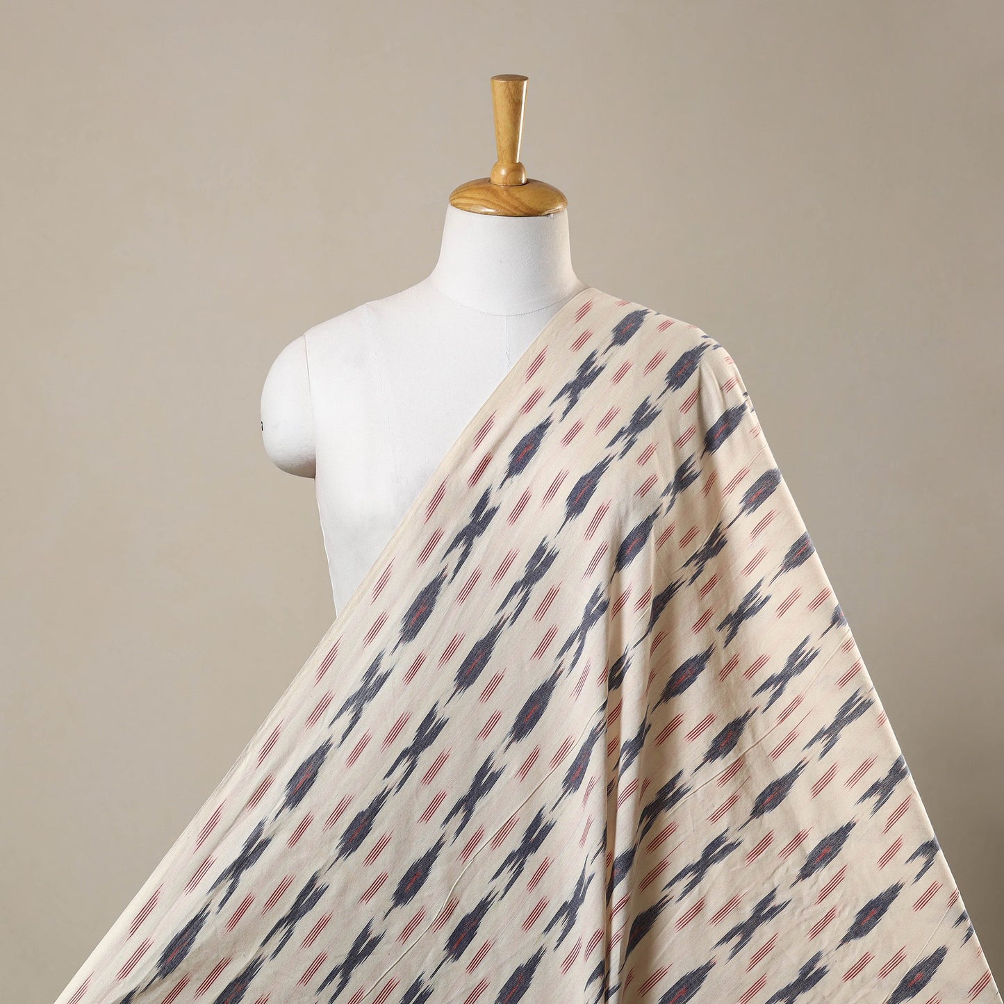 White Cotton Pochampally Ikat Fabric
