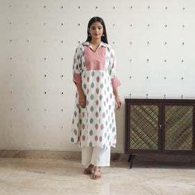 White Cotton Pochampally Ikat Kurta for Women