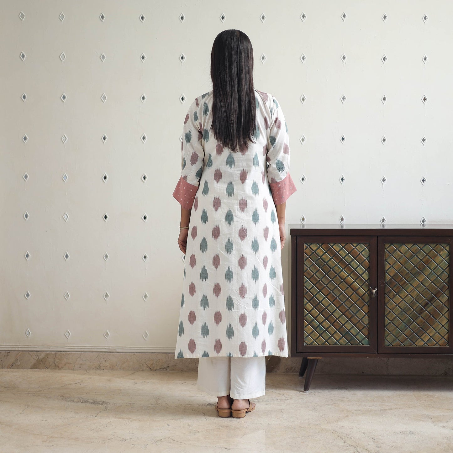 White Cotton Pochampally Ikat Kurta for Women