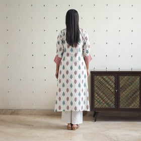 White Cotton Pochampally Ikat Kurta for Women