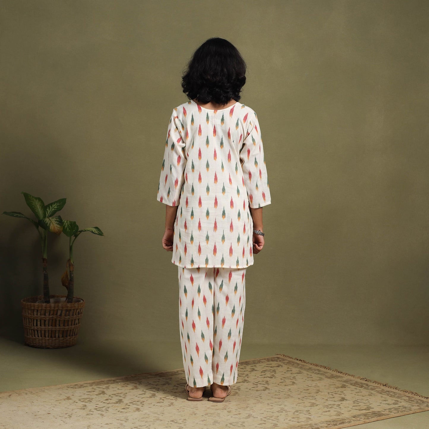 White Cotton Pochampally Ikat Night Suit Set