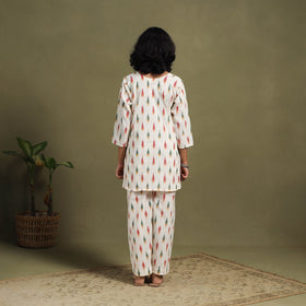 White Cotton Pochampally Ikat Night Suit Set