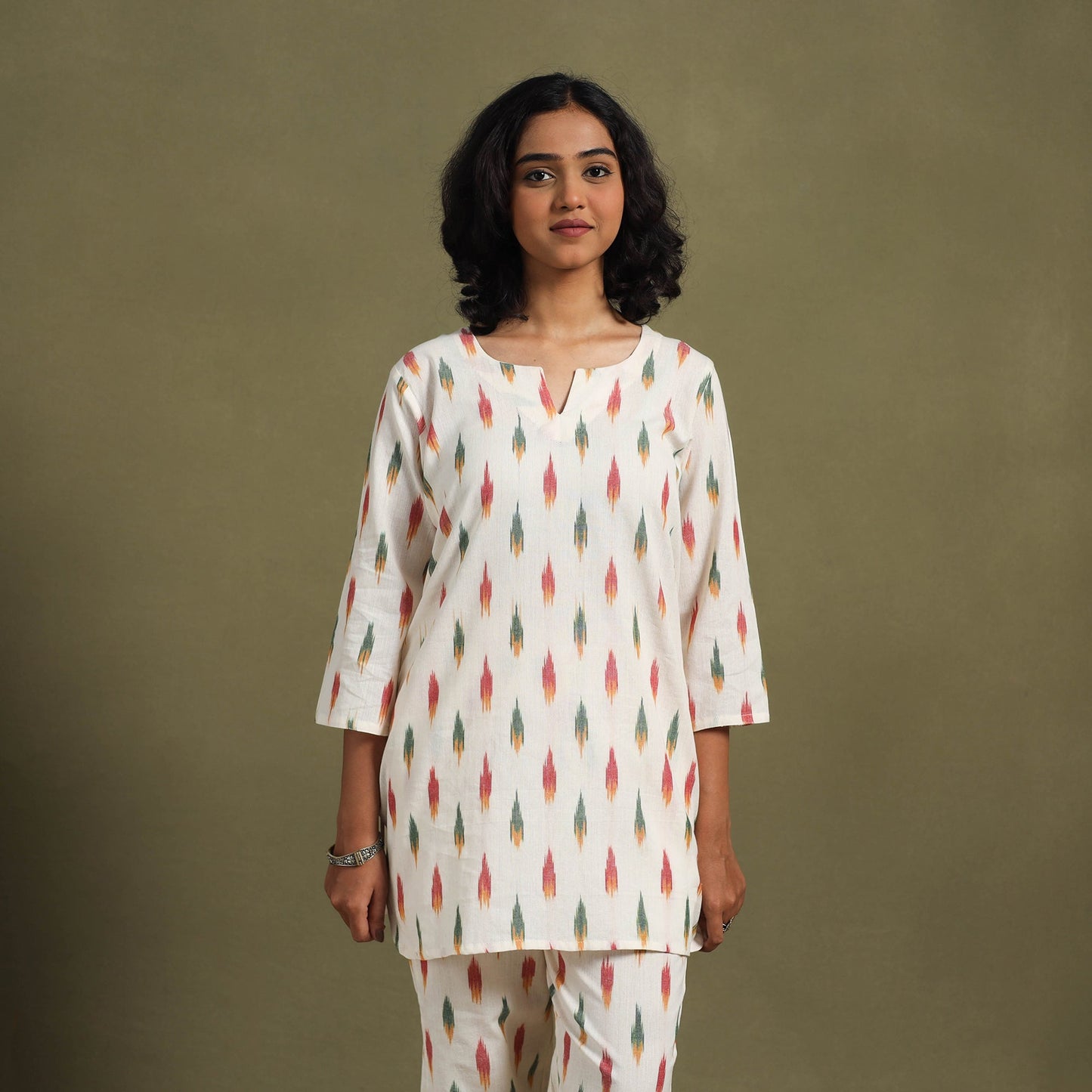 White Cotton Pochampally Ikat Night Suit Set