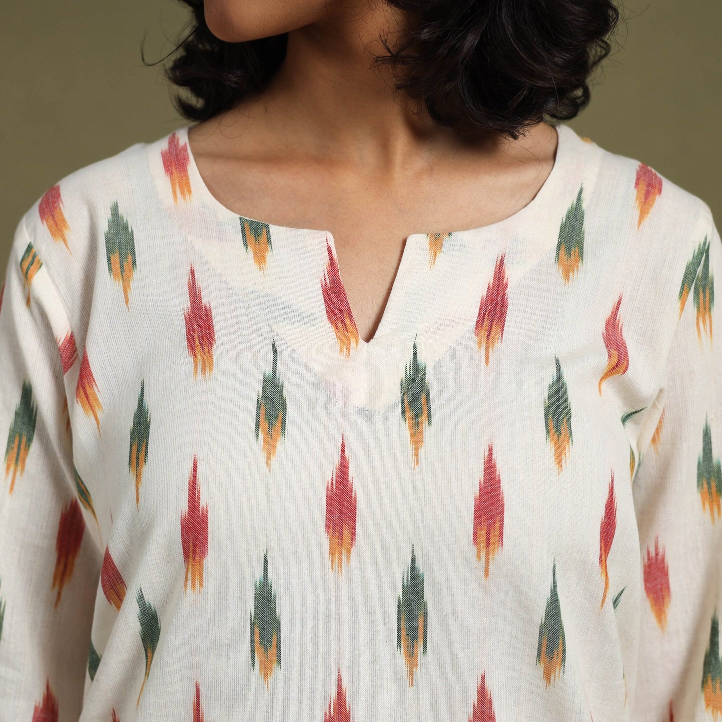 White Cotton Pochampally Ikat Night Suit Set