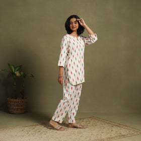 White Cotton Pochampally Ikat Night Suit Set