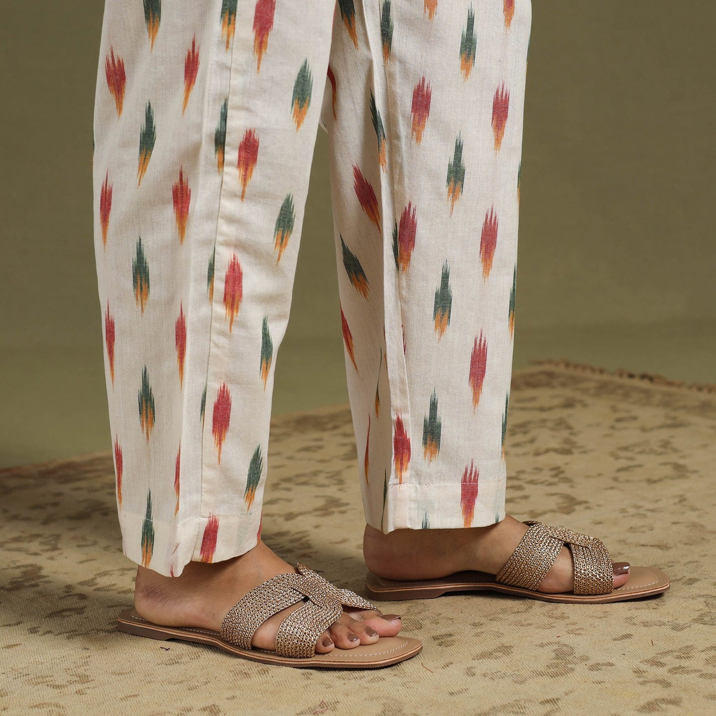 White Cotton Pochampally Ikat Night Suit Set