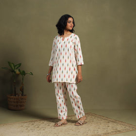 White Cotton Pochampally Ikat Night Suit Set
