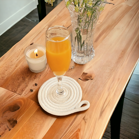 White cotton rope coaster (set of 4) - handcrafted