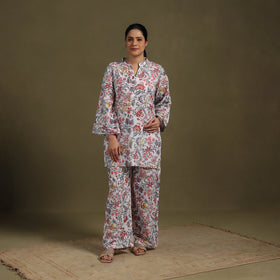 White - cotton sanganeri co-ord set 07 - handcrafted
