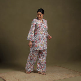 White - cotton sanganeri co-ord set 07 - handcrafted
