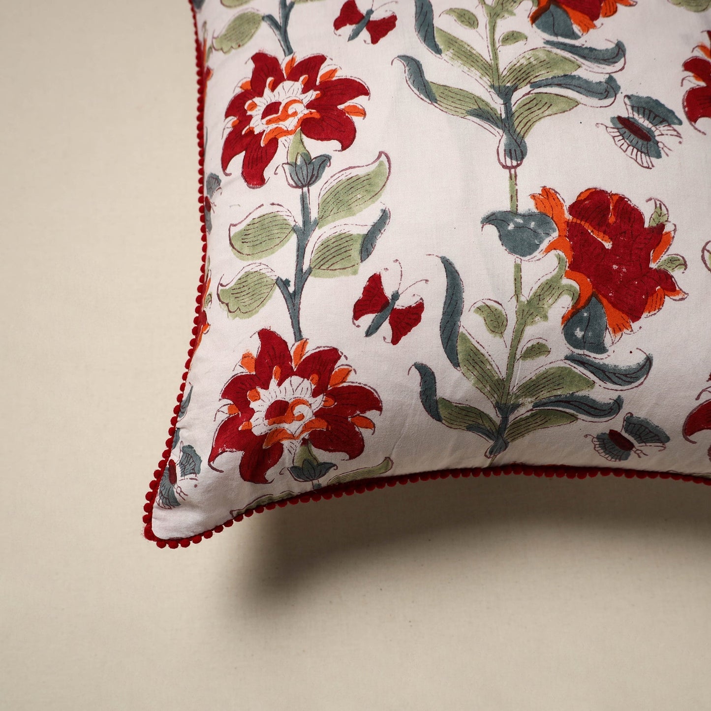 Cotton sanganeri cushion cover 12 - handcrafted