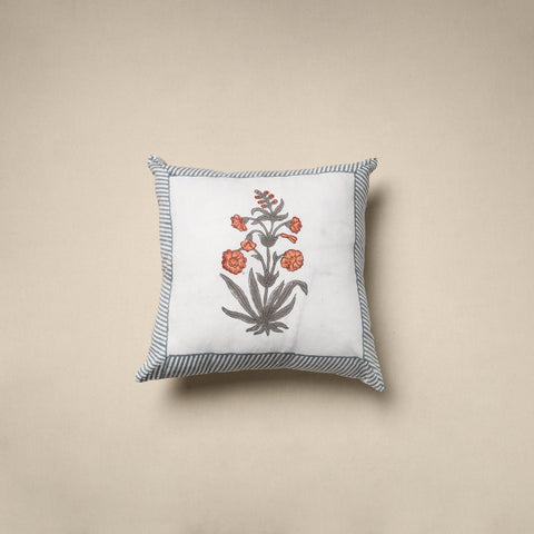 Cotton sanganeri cushion cover (16 x 16 in) 01 - handcrafted