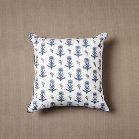 White Block Print Cotton Sanganeri Cushion Cover
