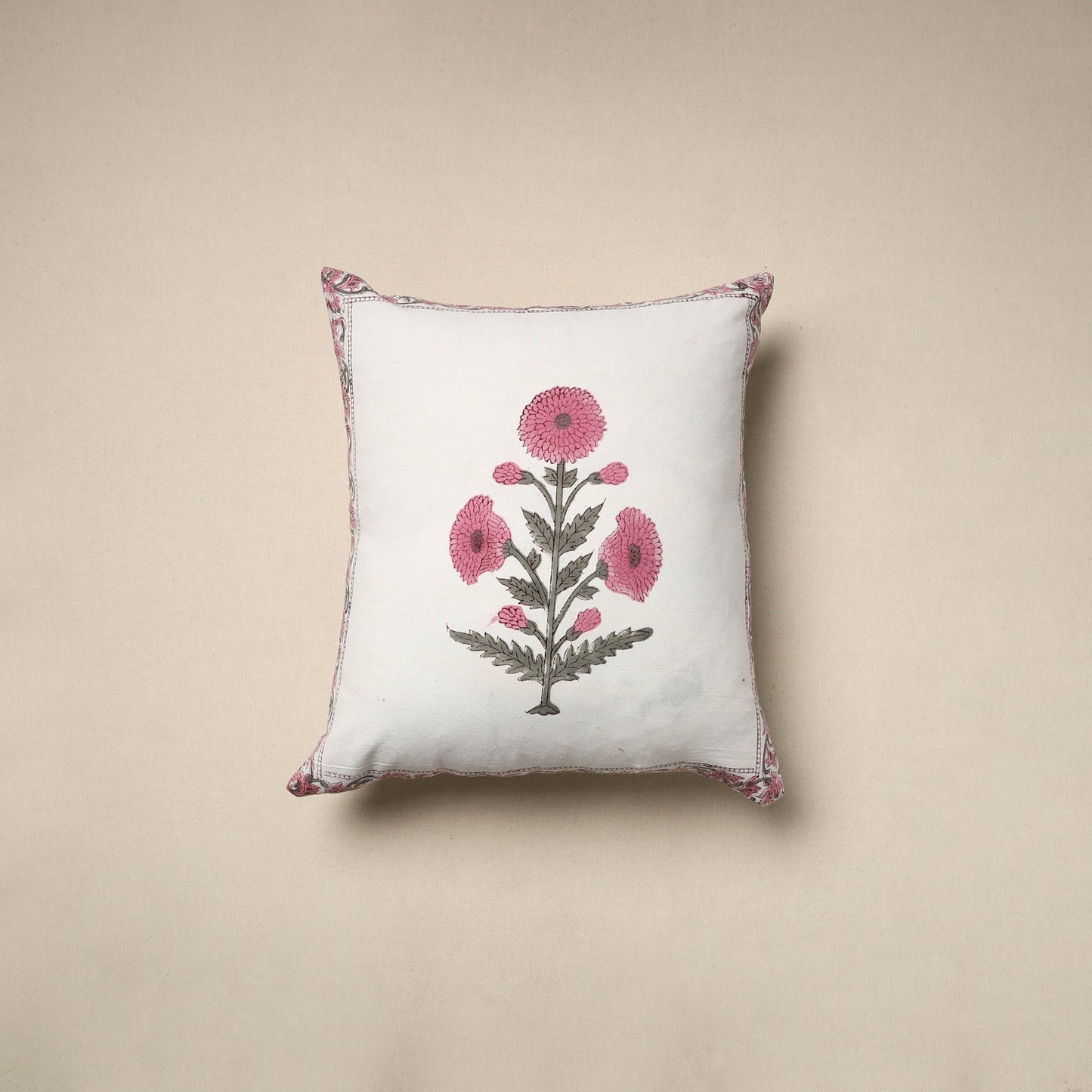 Cotton sanganeri cushion cover (16 x 16 in) 02 - handcrafted