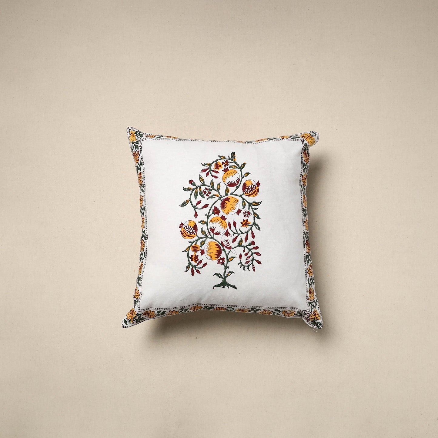 Cotton sanganeri cushion cover (16 x 16 in) 03 - handcrafted