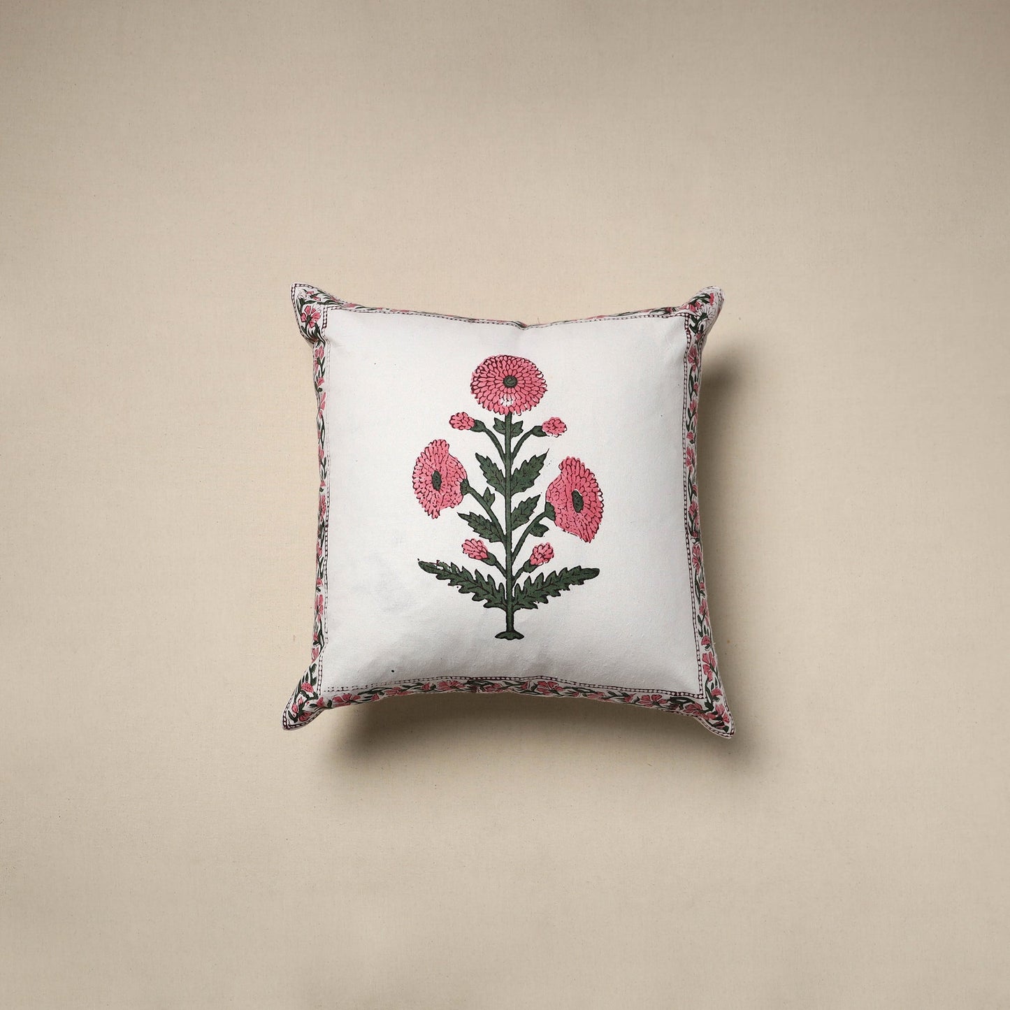 Cotton sanganeri cushion cover (16 x 16 in) 06 - handcrafted
