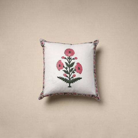 Cotton sanganeri cushion cover (16 x 16 in) 06 - handcrafted