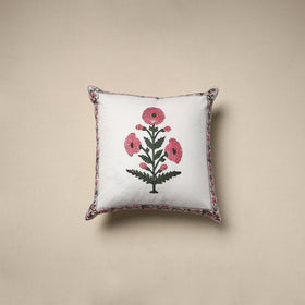 Cotton sanganeri cushion cover (16 x 16 in) 06 - handcrafted