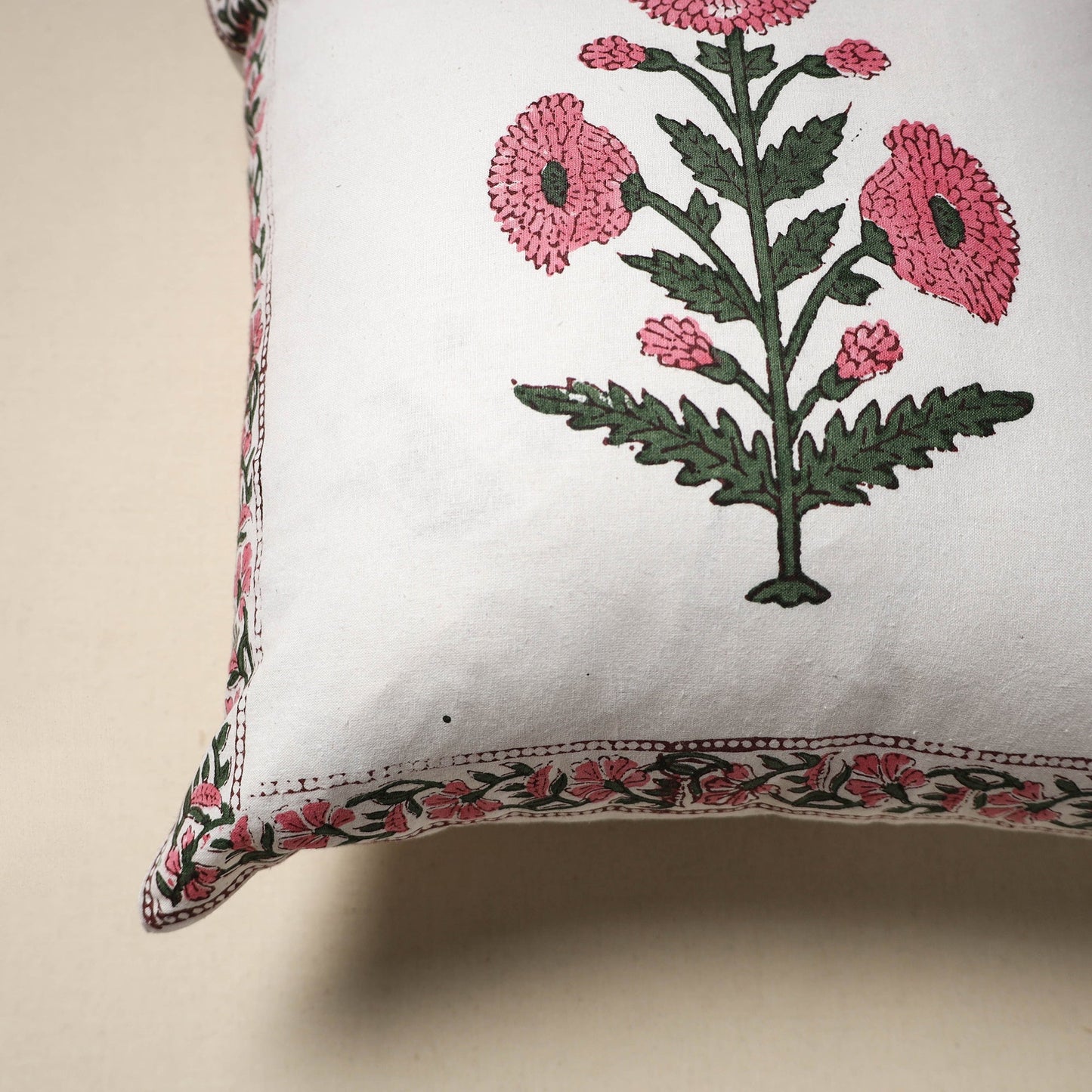 Cotton sanganeri cushion cover (16 x 16 in) 06 - handcrafted