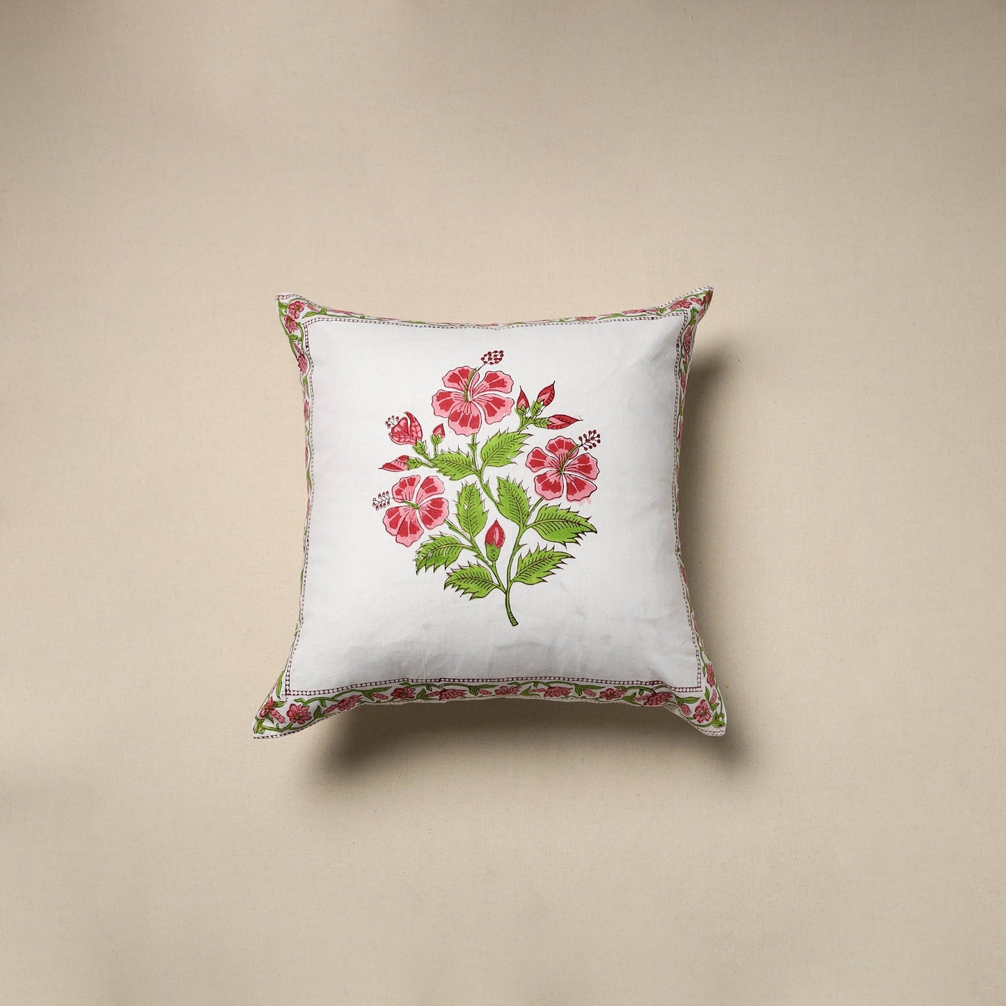 Cotton sanganeri cushion cover (16 x 16 in) 10 - handcrafted