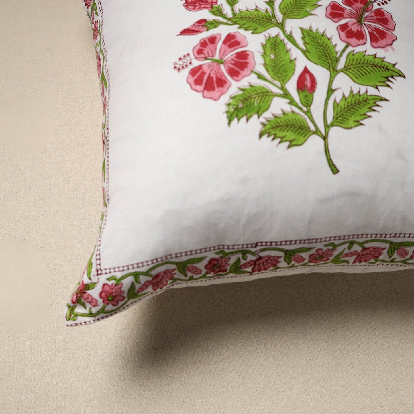 Cotton sanganeri cushion cover (16 x 16 in) 10 - handcrafted