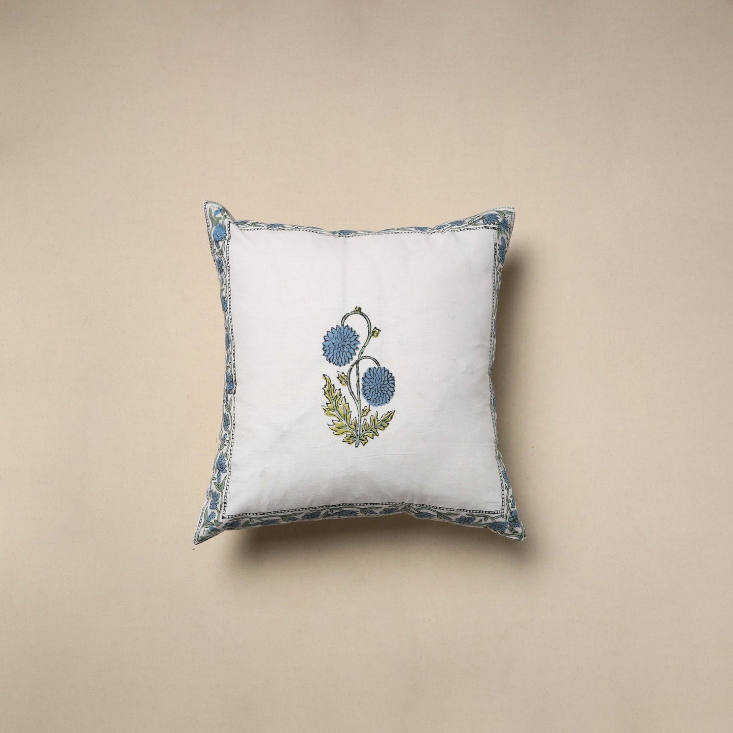 Cotton sanganeri cushion cover (16 x 16 in) 11 - handcrafted