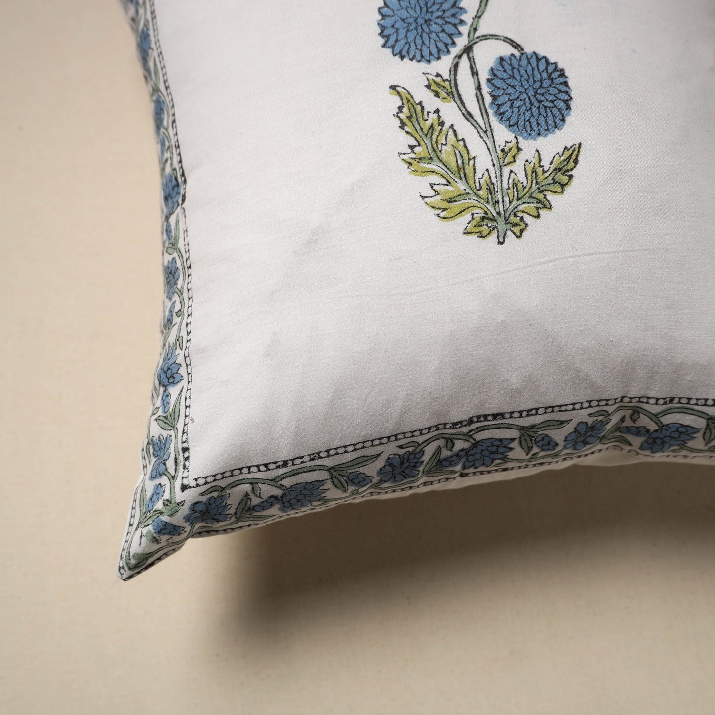 Cotton sanganeri cushion cover (16 x 16 in) 11 - handcrafted