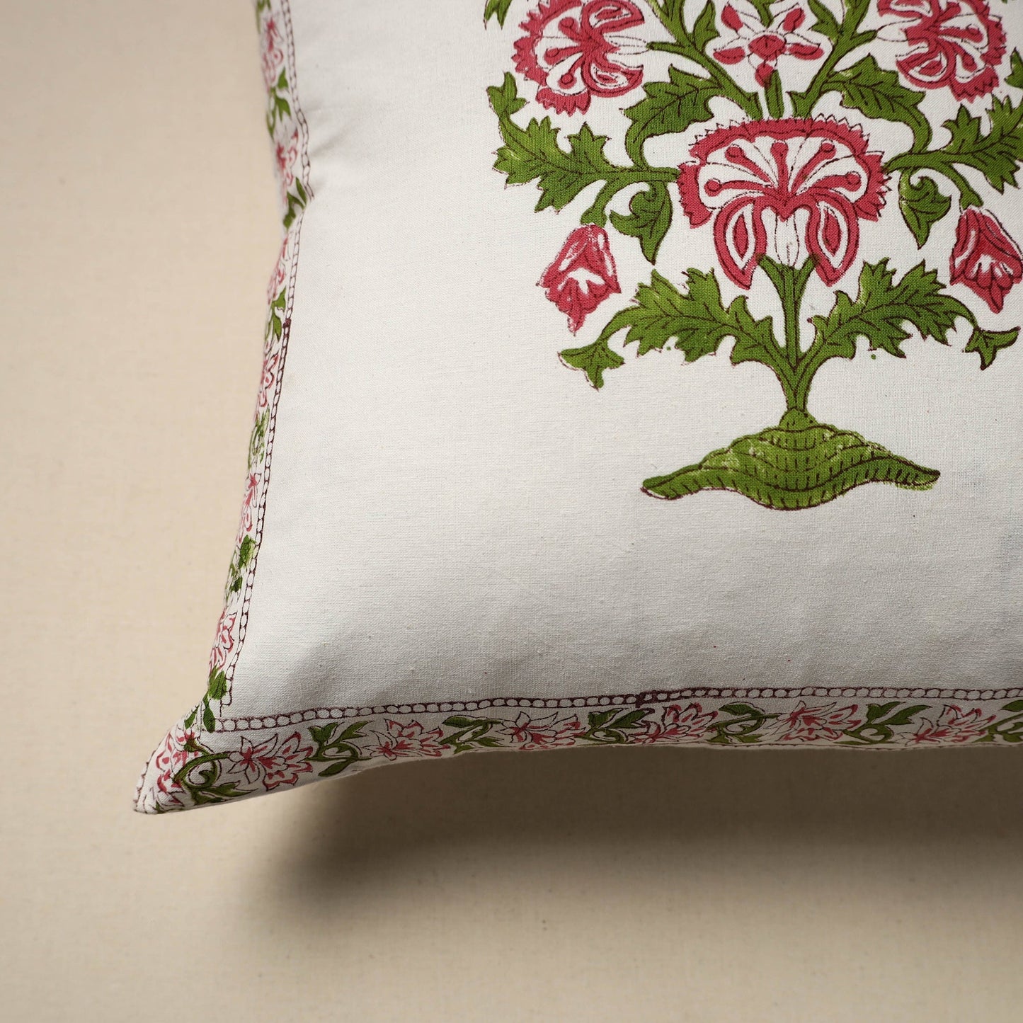 Cotton sanganeri cushion cover (16 x 16 in) 12 - handcrafted